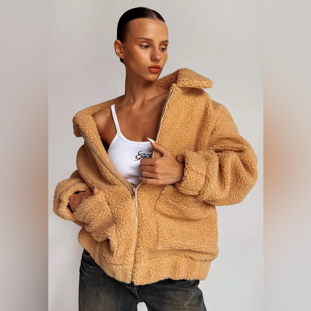 I.AM.GIA Tan Oversized Teddy Fall Jacket - Picture 1 of 14